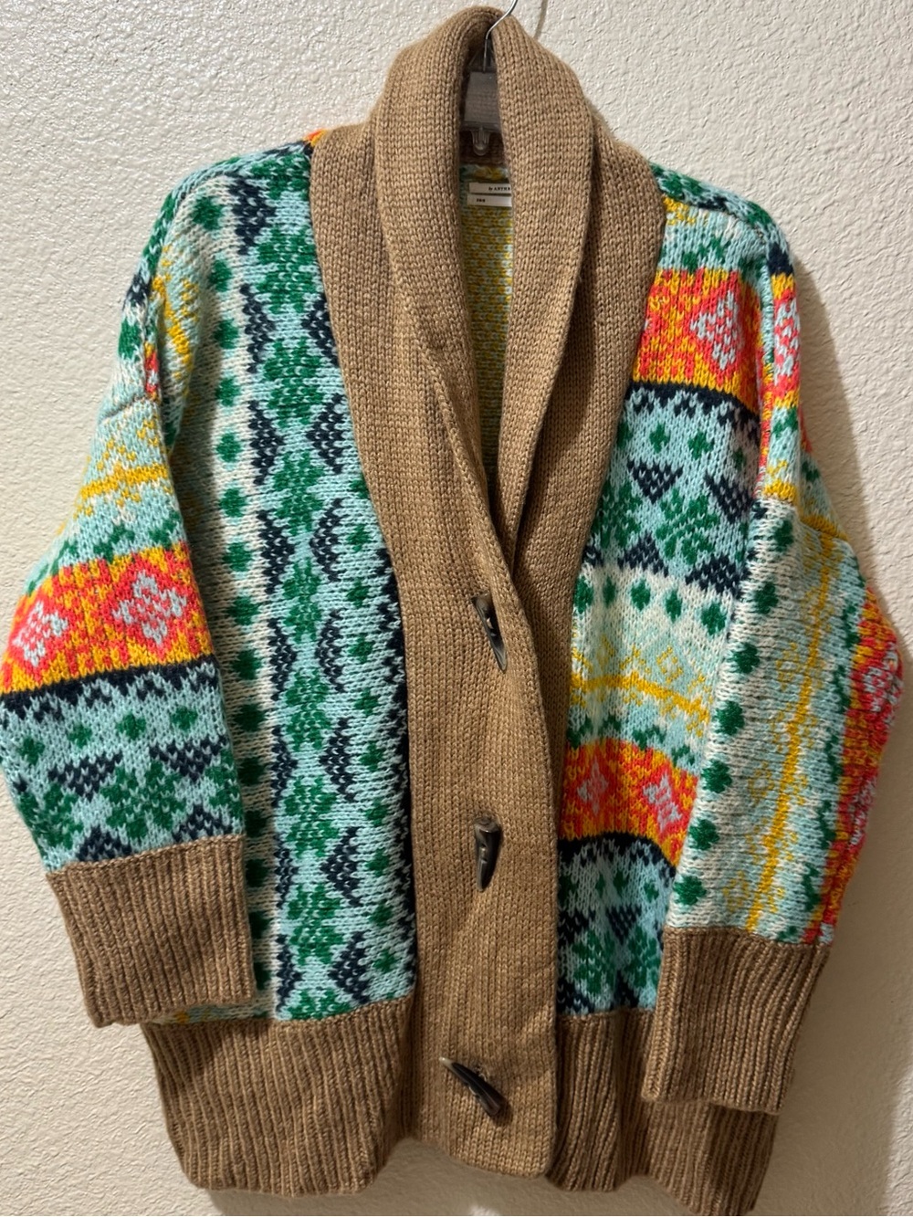 NWT Anthropologie Multicolor Fair Isle Shawl Collar Cardigan XS/S - Picture 2 of 8